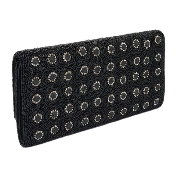 Deepa Gurnani Pattern Handmade Bead/Crystal Evening Bag Clutch Black NEW FLAWS - Picture 6 of 15